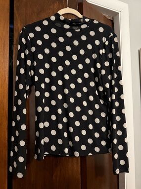 a new day Black Long-Sleeve Top with Cream Polka Dots